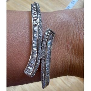 Glam Art Deco Baguette Rhinestone Silver Bangle Bracelet Unbranded